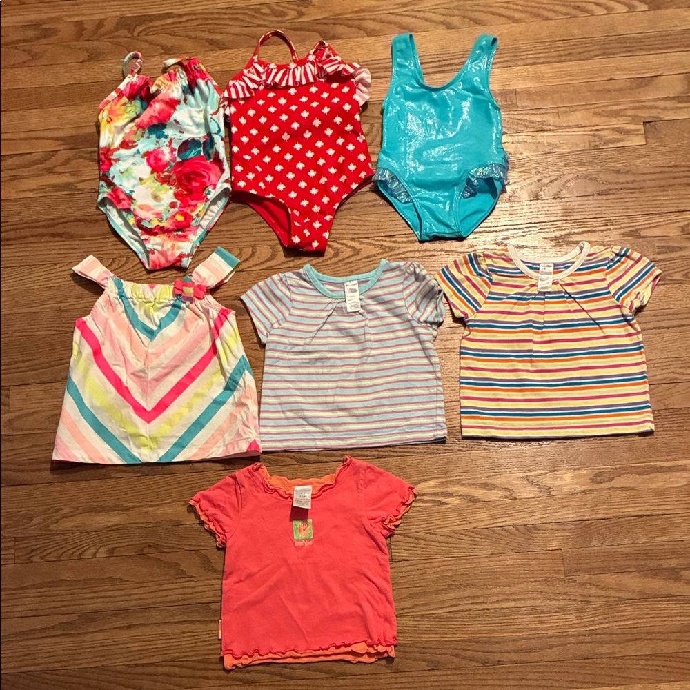 Colorful Kids 12-18 Month Clothing Set. Swimsuits and T-Shirts